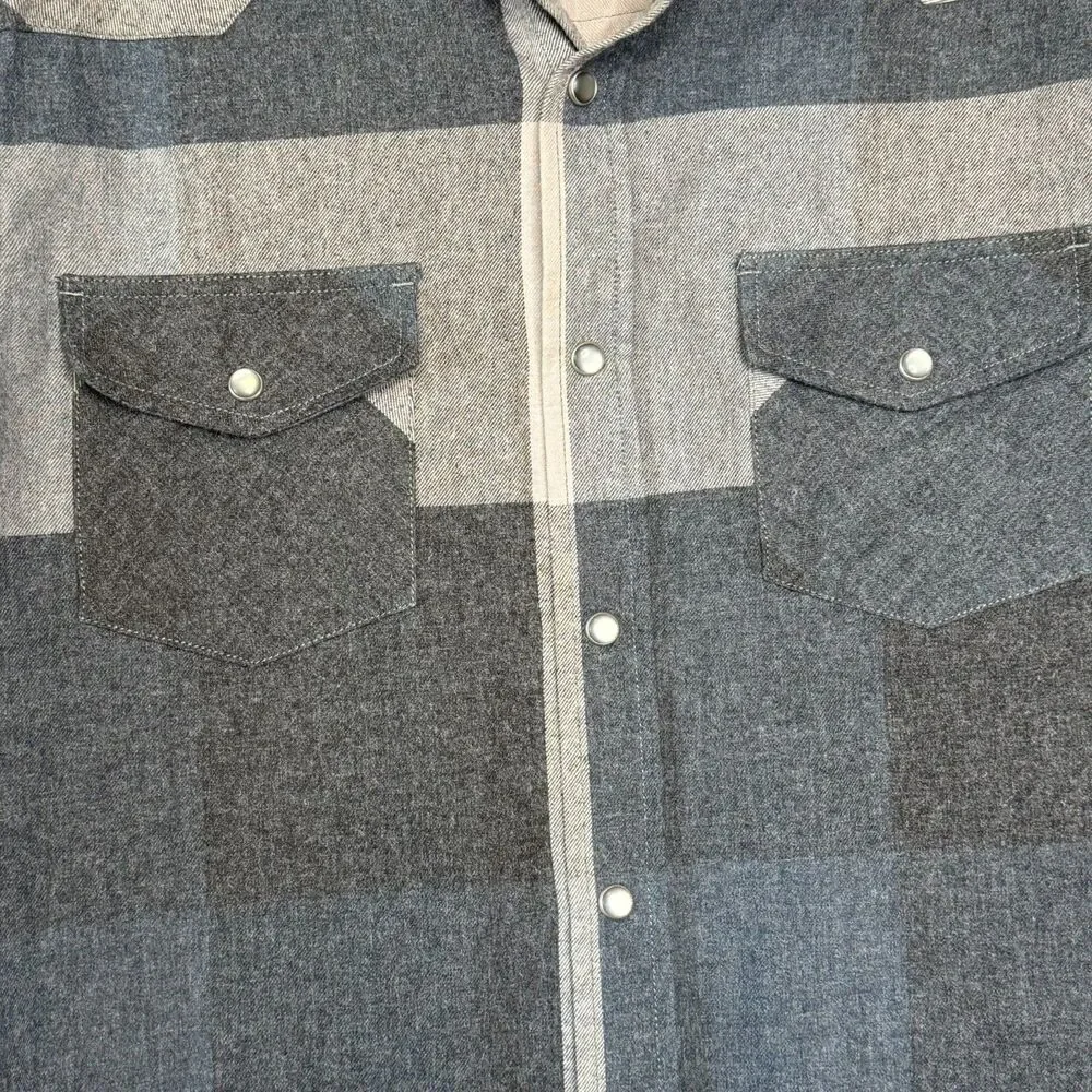Coastal Pearl Snap Shirt Mens Medium Blue Gray Plaid Western Cowboy Long‎ Sleeve